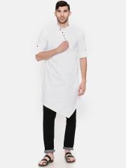 Freehand Men White Solid Straight Kurta