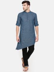 Freehand Men Blue Solid Straight Kurta