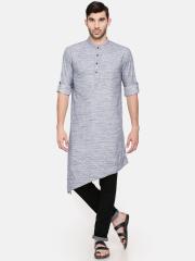 Freehand Men Blue Solid Straight Kurta