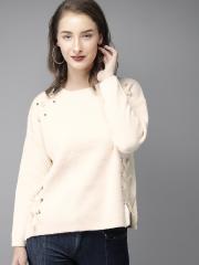 Moda Rapido Women Cream-Coloured Solid Pullover