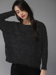 Moda Rapido Women Black Sheen Pullover Sweater