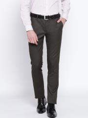 Blackberrys Men Olive Brown Regular Fit Solid Formal Trousers