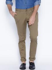 Blackberrys Men Olive Brown Regular Fit Solid Trousers