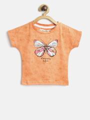 Palm Tree Girls Orange Printed Round Neck T-shirt