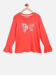 Palm Tree Girls Coral Orange Printed Top