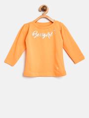 Palm Tree Girls Orange Printed Round Neck T-shirt