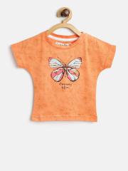 Palm Tree Girls Orange Printed Round Neck T-shirt