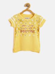 Palm Tree Girls Yellow Printed Round Neck T-shirt