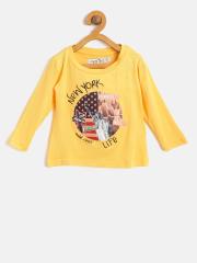 Palm Tree Girls Yellow Printed Round Neck T-shirt