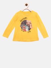 Palm Tree Girls Yellow Printed Round Neck T-shirt