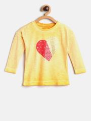 Palm Tree Girls Yellow Printed Round Neck T-shirt