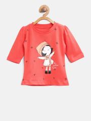 Palm Tree Girls Orange Printed Round Neck T-shirt