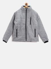 Gini and Jony Boys Grey Solid Padded Jacket with Detachable Hood