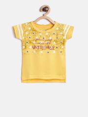 Palm Tree Girls Yellow Printed Round Neck T-shirt