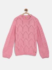 Gini and Jony Girls Pink Solid Sweater