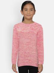 Gini and Jony Girls Pink Self Design Sweater