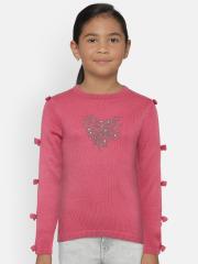 Gini and Jony Girls Pink Solid Sweater