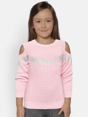 Gini and Jony Girls Pink Solid Sweater