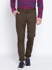 Blackberrys Men Olive Brown Regular Fit Solid Trousers