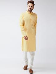 SOJANYA Men Yellow Solid Straight Kurta