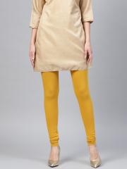 W Women Mustard Yellow Solid Churidar Leggings