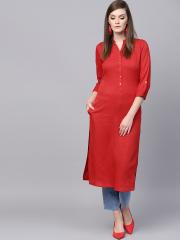 GERUA Women Red Solid Straight Kurta