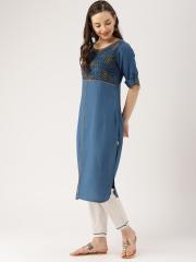 IMARA Women Blue Printed Straight Kurta