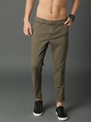 Roadster Men Olive Green Regular Fit Solid Chinos