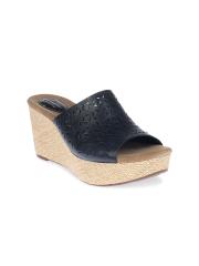 Clarks Women Black Solid Leather Wedges