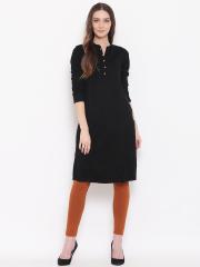 AURELIA Women Black Solid Straight Kurta