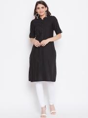 AURELIA Women Black Solid Straight Kurta