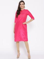 AURELIA Women Fuchsia Solid Straight Kurta