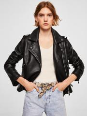 MANGO Women Black Solid Biker Jacket