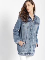 MANGO Women Blue Solid Denim Jacket