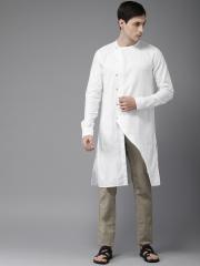 Freehand Men White Solid Straight Kurta