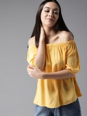 Moda Rapido Women Yellow Solid Bardot Top