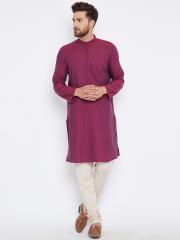 even Men Magenta Woven Design Kurta