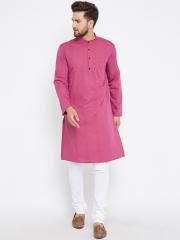 even Men Pink & White Striped Kurta with Churidar