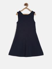 The Childrens Place Girls Navy Blue Solid Fit and Flare Dress