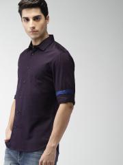 Celio Men Purple Slim Fit Solid Casual Shirt