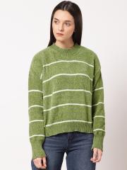 ether Women Green Striped Pullover