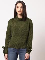 ether Women Olive Green Solid Pullover