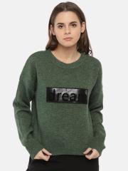 ether Women Olive Green Solid Pullover