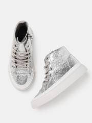 YK Girls Silver-Toned Solid Mid-Top Sneakers