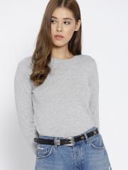 MANGO Women Grey Melange Solid Pullover