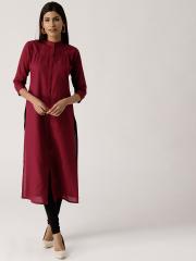 Libas Women Maroon Solid Straight Kurta