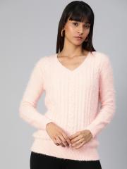 DOROTHY PERKINS Women Pink Self Design Pullover Sweater