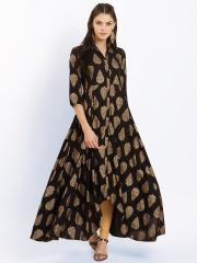 Ives Women Black Printed Anarkali Kurta