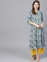 Jaipur Kurti Women Blue & Yellow Printed Kurta with Palazzos