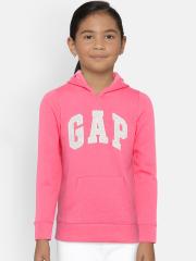 GAP Girls' Pink Logo Hoodie Sweatshirt in Fleece